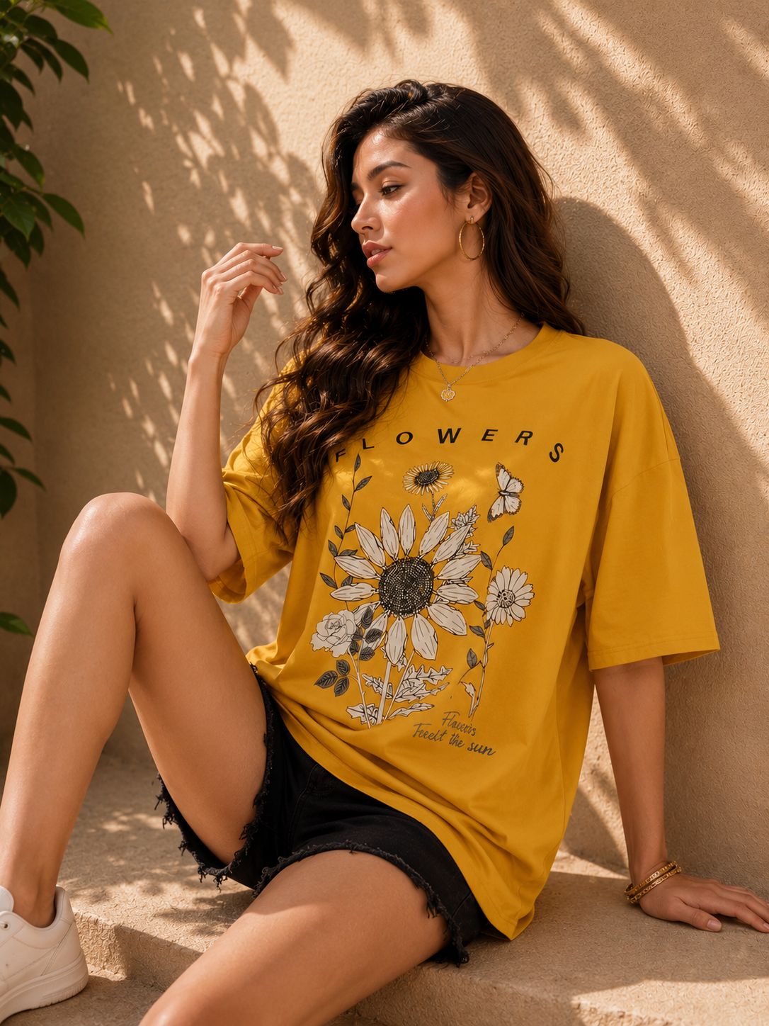 Veroconic Printed Women Round Neck Yellow Color T-Shirt