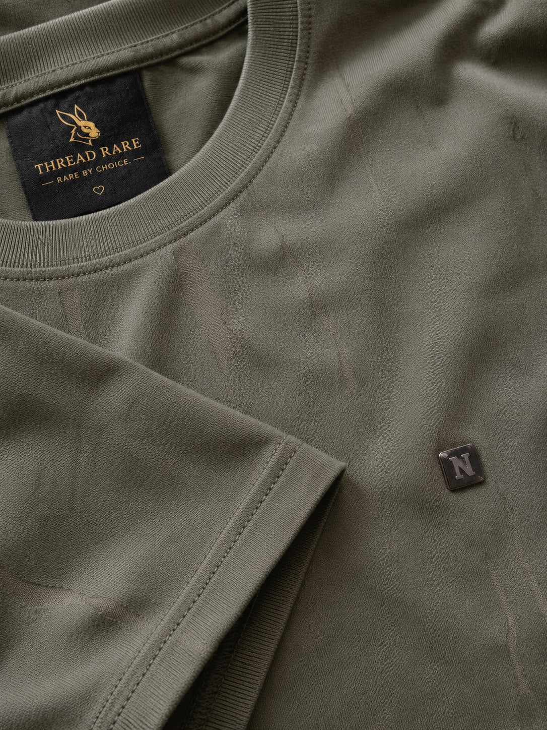 THREAD RARE Distressed Texture Oversized T-Shirt – Olive Grey