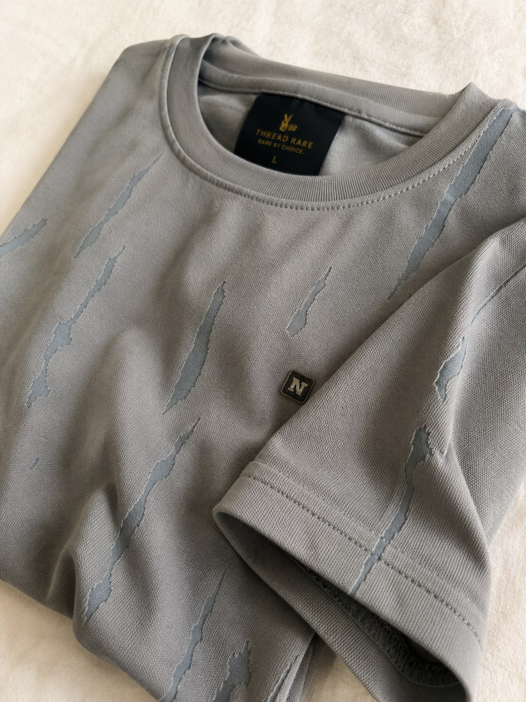 THREAD RARE Brasso Knit Oversized T-Shirt – Grey Distressed Texture Premium Streetwear