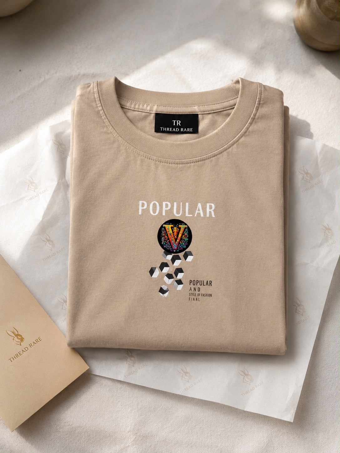 THREAD RARE Popular Graphic Oversized T-Shirt – Beige | Premium Streetwear Tee