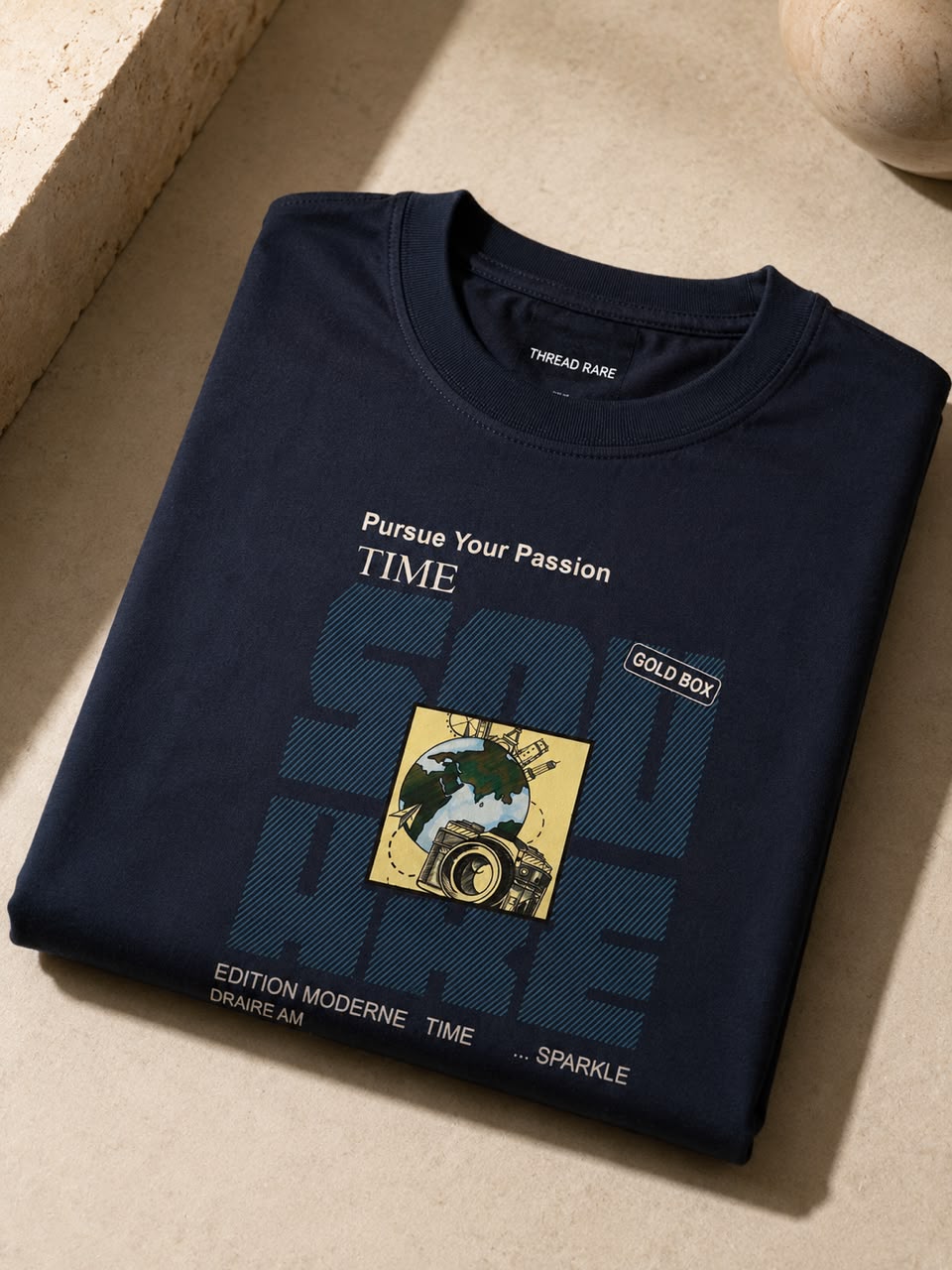 THREAD RARE Pursue Your Passion Oversized Graphic T-Shirt – Navy Blue
