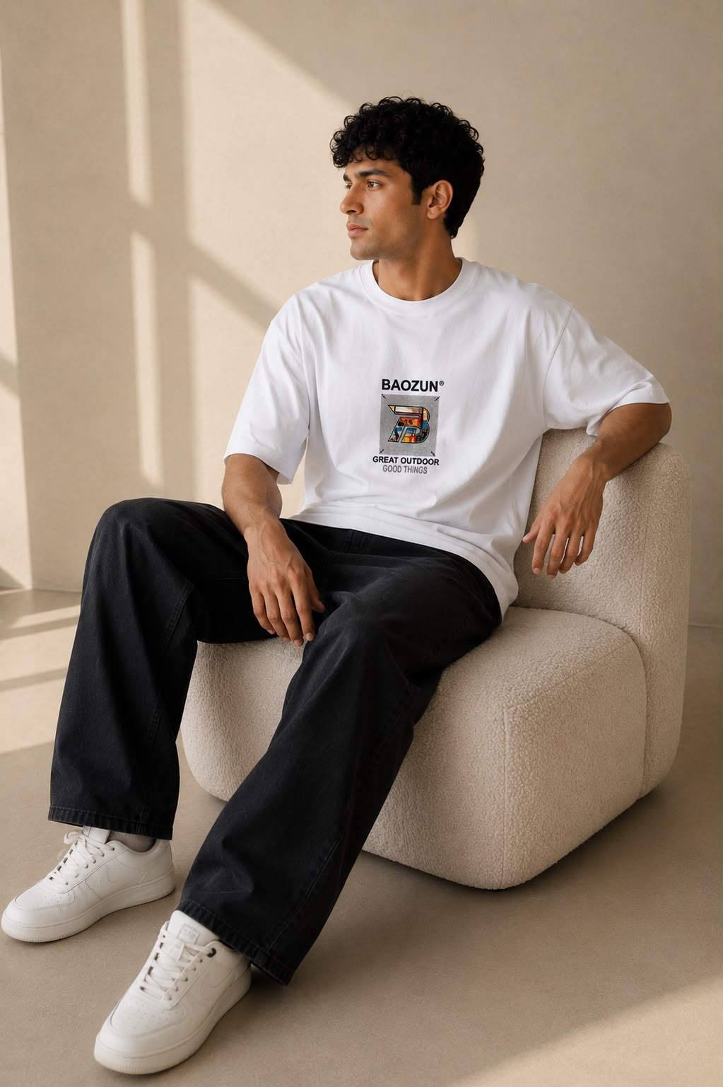 THREAD RARE Oversized White Graphic T-Shirt for Men | Premium Streetwear Cotton Tee