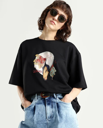 GRAIL - BALCK GRAPHIC PRINT OVERSIZED T-SHIRT