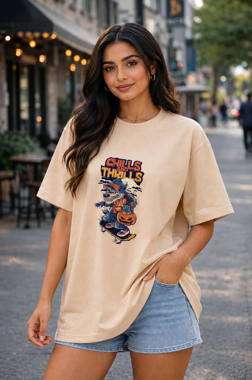 Sanvali Saloni Graphic Print Women Round Neck Beige T-Shirt