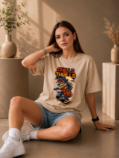 Sanvali Saloni Graphic Print Women Round Neck Beige T-Shirt