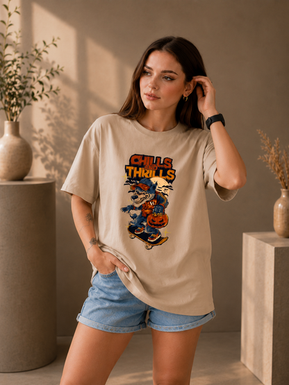 Sanvali Saloni Graphic Print Women Round Neck Beige T-Shirt