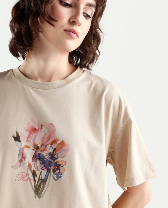 ZONE - BEIGE WATERCOLOUR FLORAL PRINT T-SHIRT