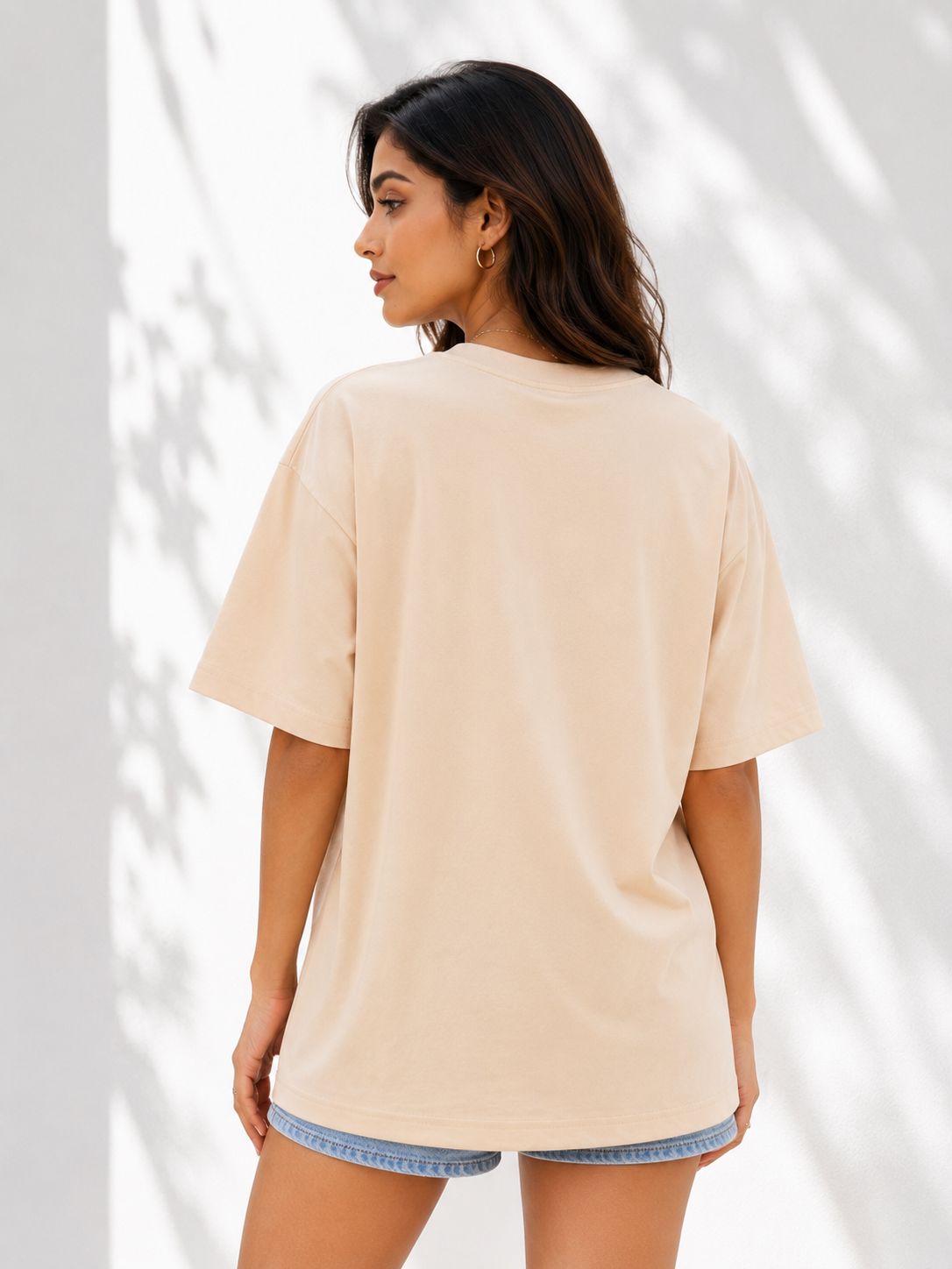Sanvali Saloni Plane Beige Oversized T-Shirt