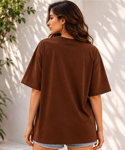 Sanvali Saloni Solid Women Round Neck Brown T-Shirt