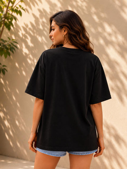 Sanvali Saloni Solid Women Round Neck Black T-Shirt