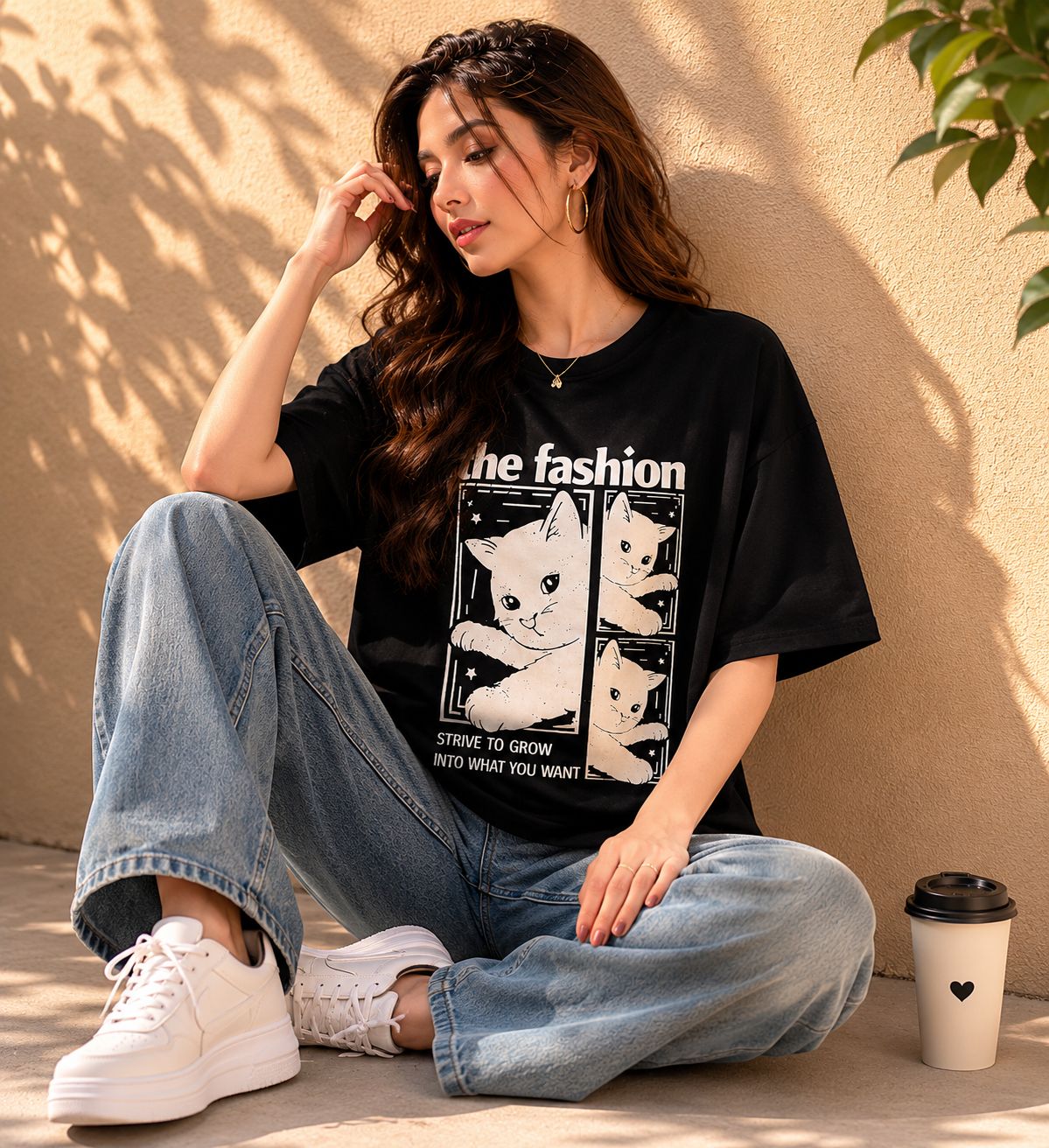 Veroconic Printed Women Round Neck Black Color T-Shirt