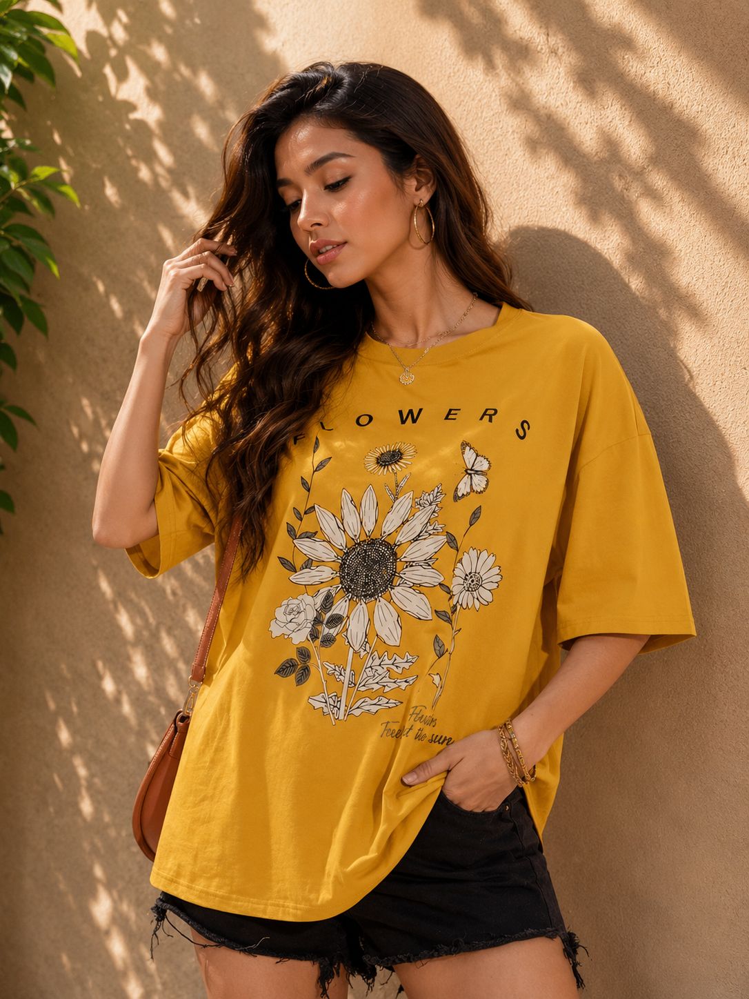 Veroconic Printed Women Round Neck Yellow Color T-Shirt