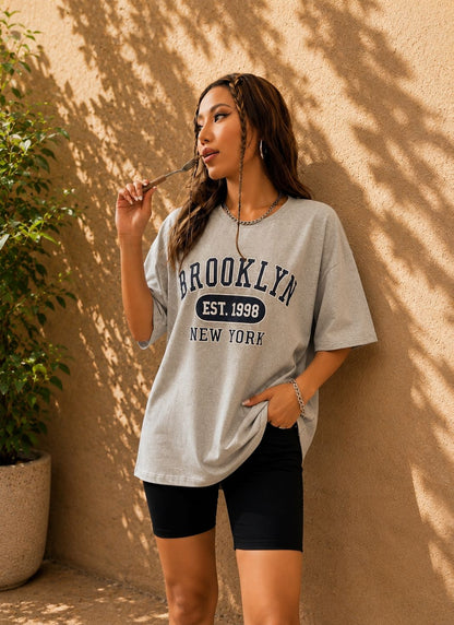 Calm Down Printed Women Round Neck Grey T-Shirt