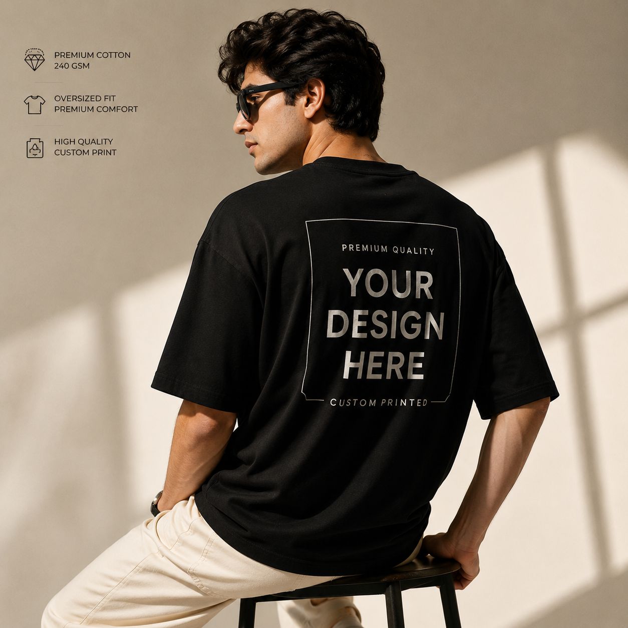 Custom Oversized Black T-Shirt with Personalized Front or Back Print