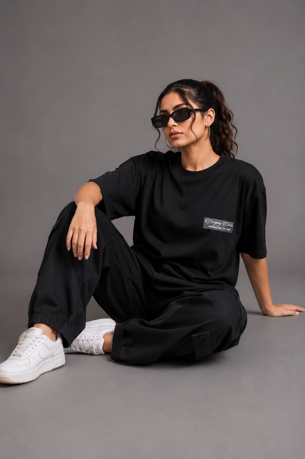 THREAD RARE Sublime Furious Oversized Drop Shoulder T-Shirt for Women | Lite GSM Organic Cotton | Black