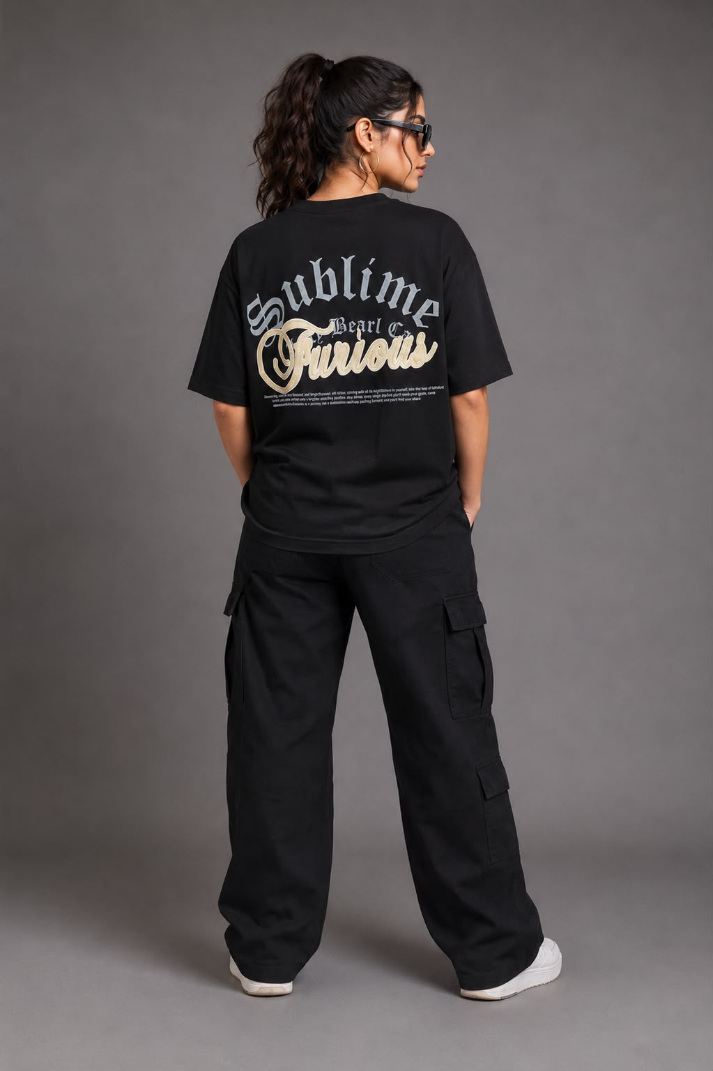 THREAD RARE Sublime Furious Oversized Drop Shoulder T-Shirt for Women | Lite GSM Organic Cotton | Black