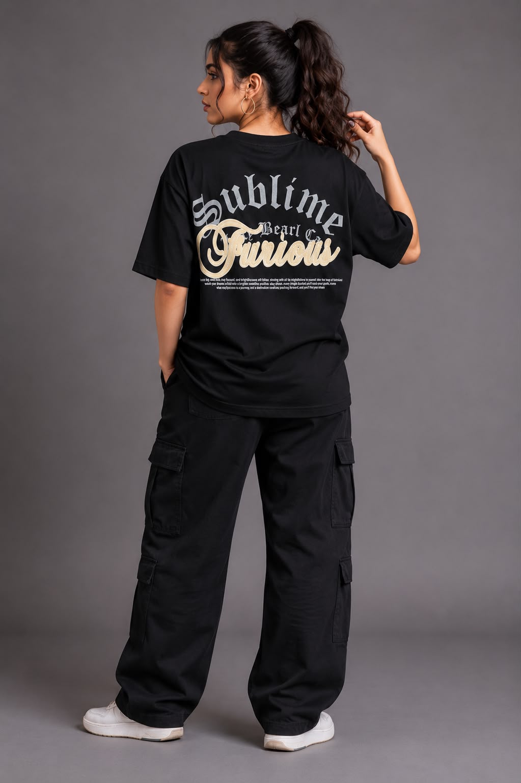 THREAD RARE Sublime Furious Oversized Drop Shoulder T-Shirt for Women | Lite GSM Organic Cotton | Black