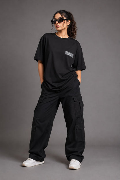 THREAD RARE Sublime Furious Oversized Drop Shoulder T-Shirt for Women | Lite GSM Organic Cotton | Black