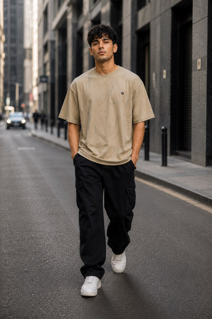 THREAD RARE Brasso Texture Oversized T-Shirt – Sand Beige