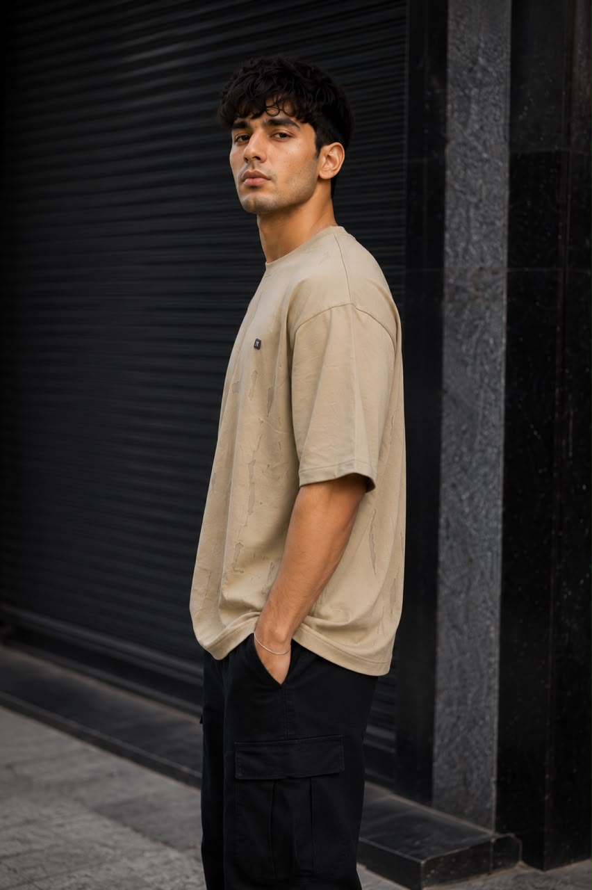 THREAD RARE Brasso Texture Oversized T-Shirt – Sand Beige