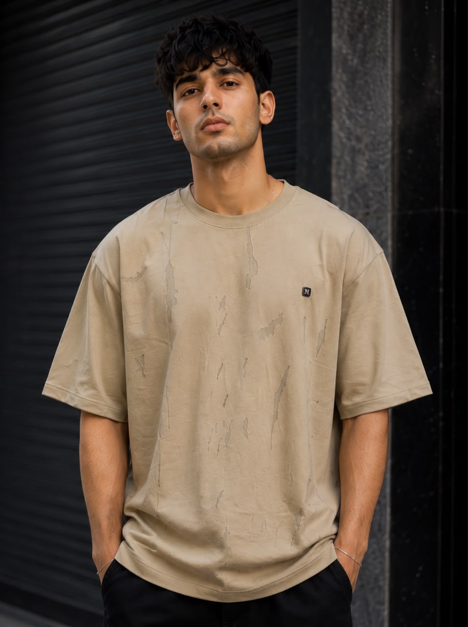 THREAD RARE Brasso Texture Oversized T-Shirt – Sand Beige