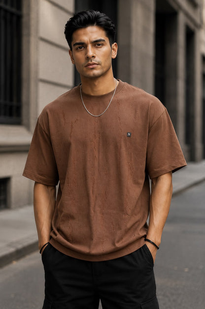 THREAD RARE Brasso Texture Oversized T-Shirt – Mocha Brown