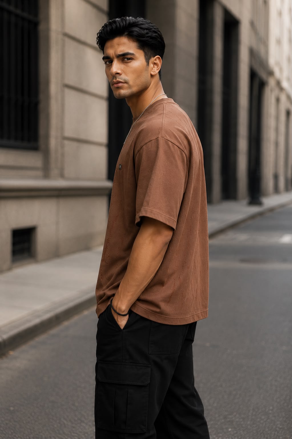 THREAD RARE Brasso Texture Oversized T-Shirt – Mocha Brown