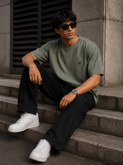 THREAD RARE Distressed Texture Oversized T-Shirt – Olive Grey