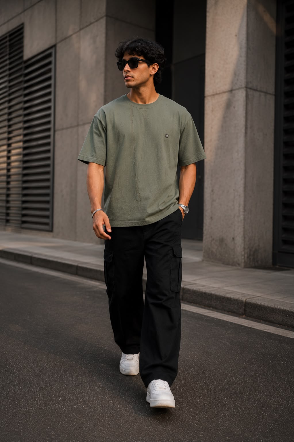 THREAD RARE Distressed Texture Oversized T-Shirt – Olive Grey
