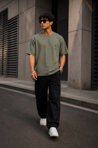 THREAD RARE Distressed Texture Oversized T-Shirt – Olive Grey
