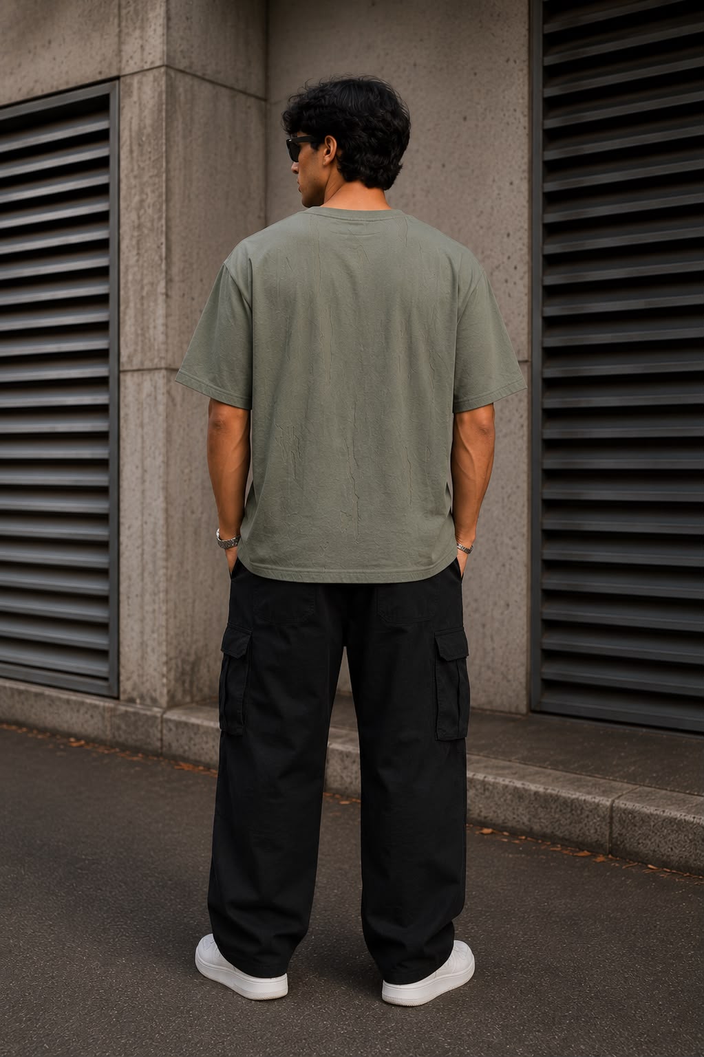 THREAD RARE Distressed Texture Oversized T-Shirt – Olive Grey