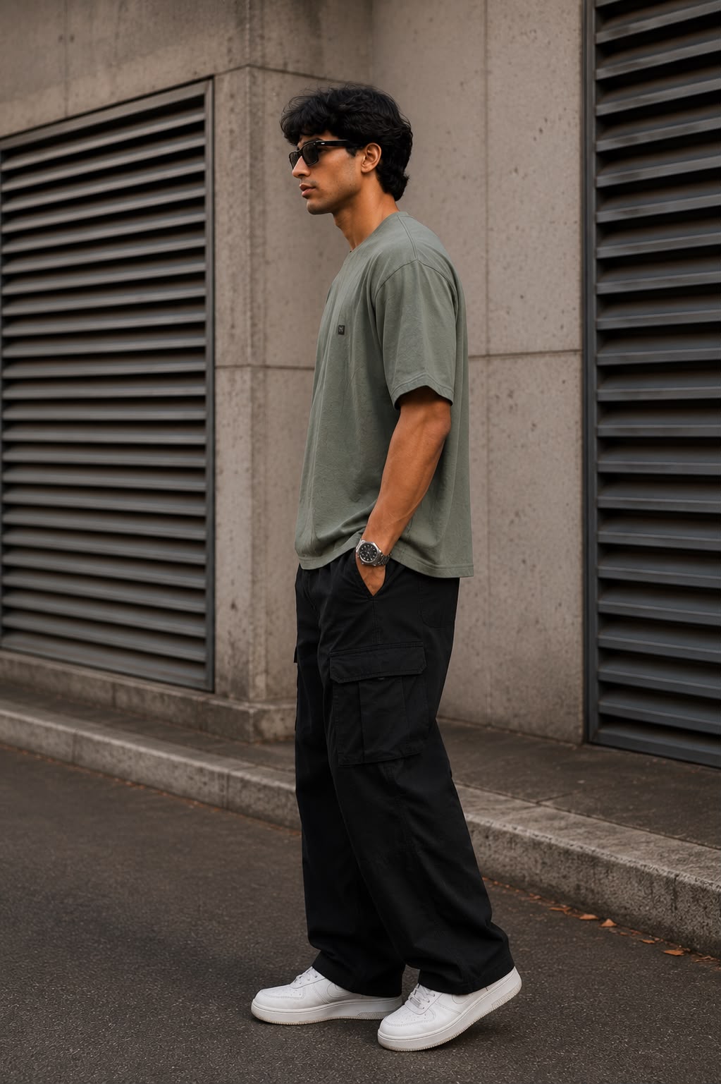 THREAD RARE Distressed Texture Oversized T-Shirt – Olive Grey