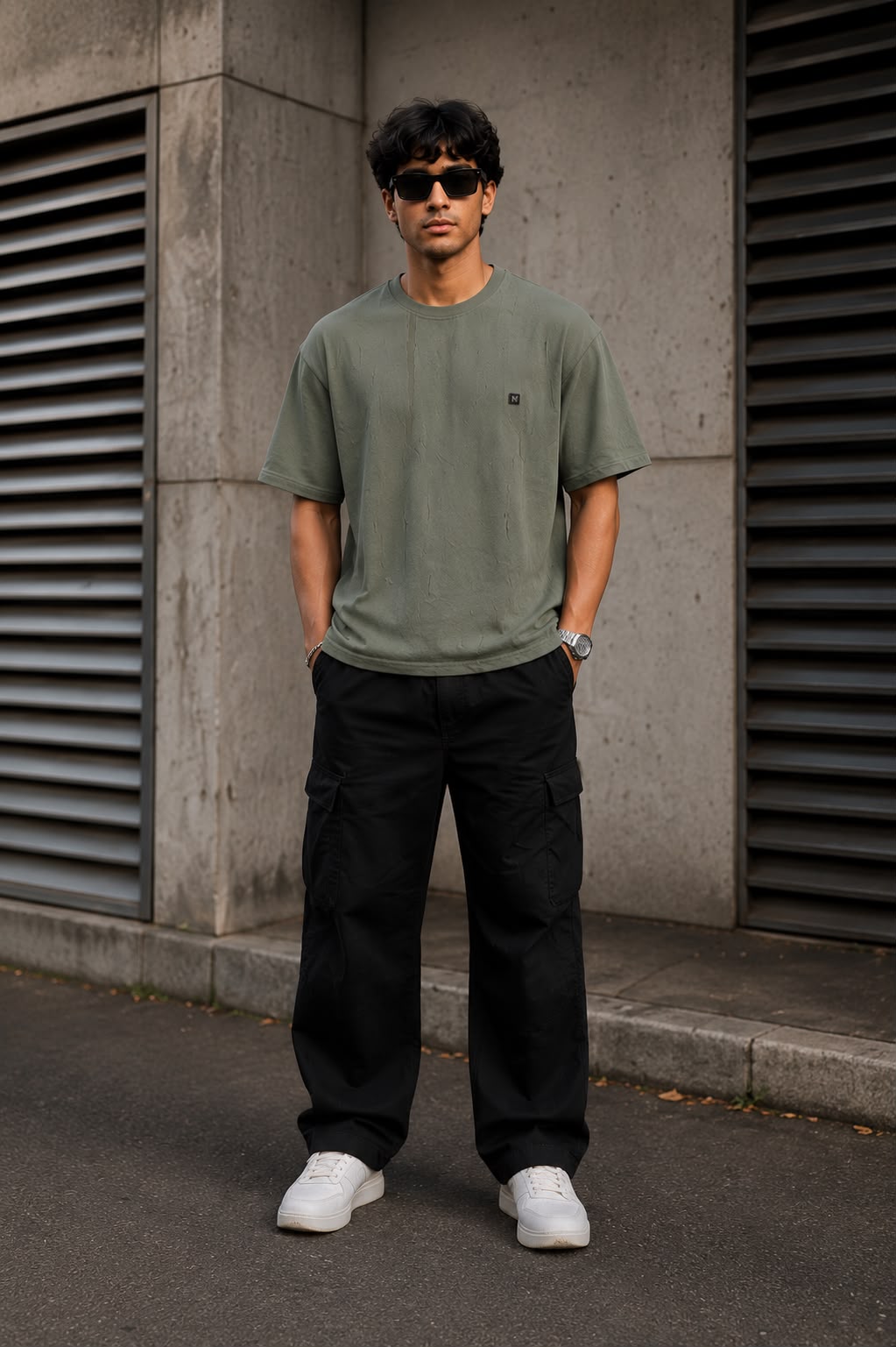 THREAD RARE Distressed Texture Oversized T-Shirt – Olive Grey