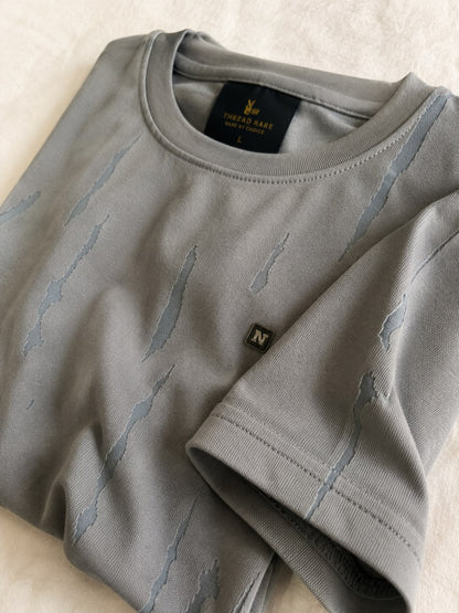 THREAD RARE Brasso Knit Oversized T-Shirt – Grey Distressed Texture Premium Streetwear
