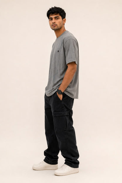 THREAD RARE Brasso Knit Oversized T-Shirt – Grey Distressed Texture Premium Streetwear