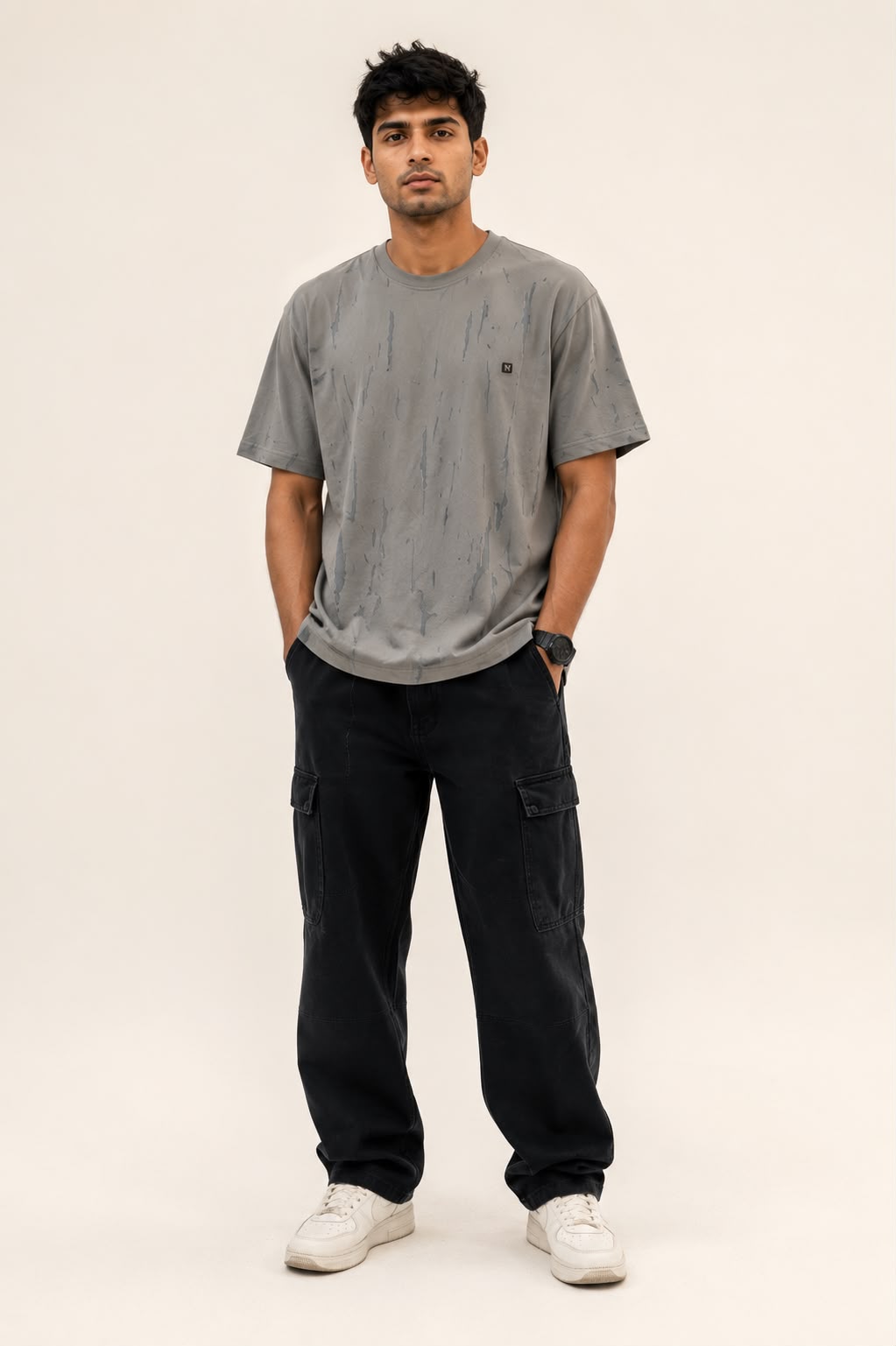 THREAD RARE Brasso Knit Oversized T-Shirt – Grey Distressed Texture Premium Streetwear