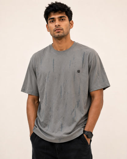 THREAD RARE Brasso Knit Oversized T-Shirt – Grey Distressed Texture Premium Streetwear