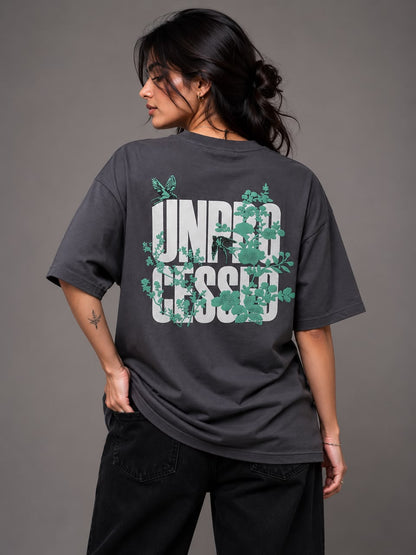 THREAD RARE Women’s Oversized T-Shirt | Lite GSM Organic Cotton | Drop Shoulder | Underdressed Graphic Print | Charcoal Grey