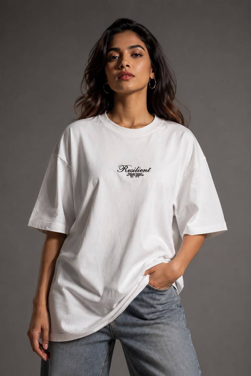 THREAD RARE Resilient Oversized Drop Shoulder T-Shirt for Women | Organic Cotton | Off White