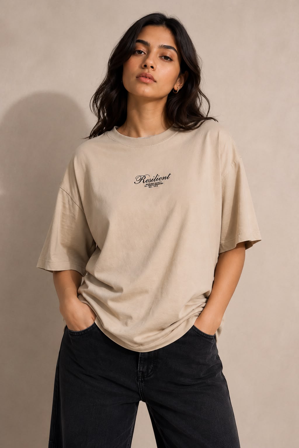 THREAD RARE Resilient Oversized T-Shirt – Beige | Drop Shoulder | Lite GSM Organic Cotton