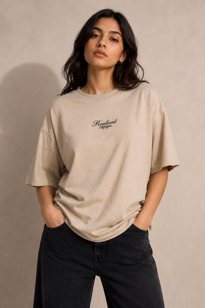 THREAD RARE Resilient Oversized T-Shirt – Beige | Drop Shoulder | Lite GSM Organic Cotton