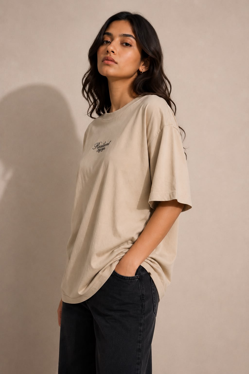 THREAD RARE Resilient Oversized T-Shirt – Beige | Drop Shoulder | Lite GSM Organic Cotton