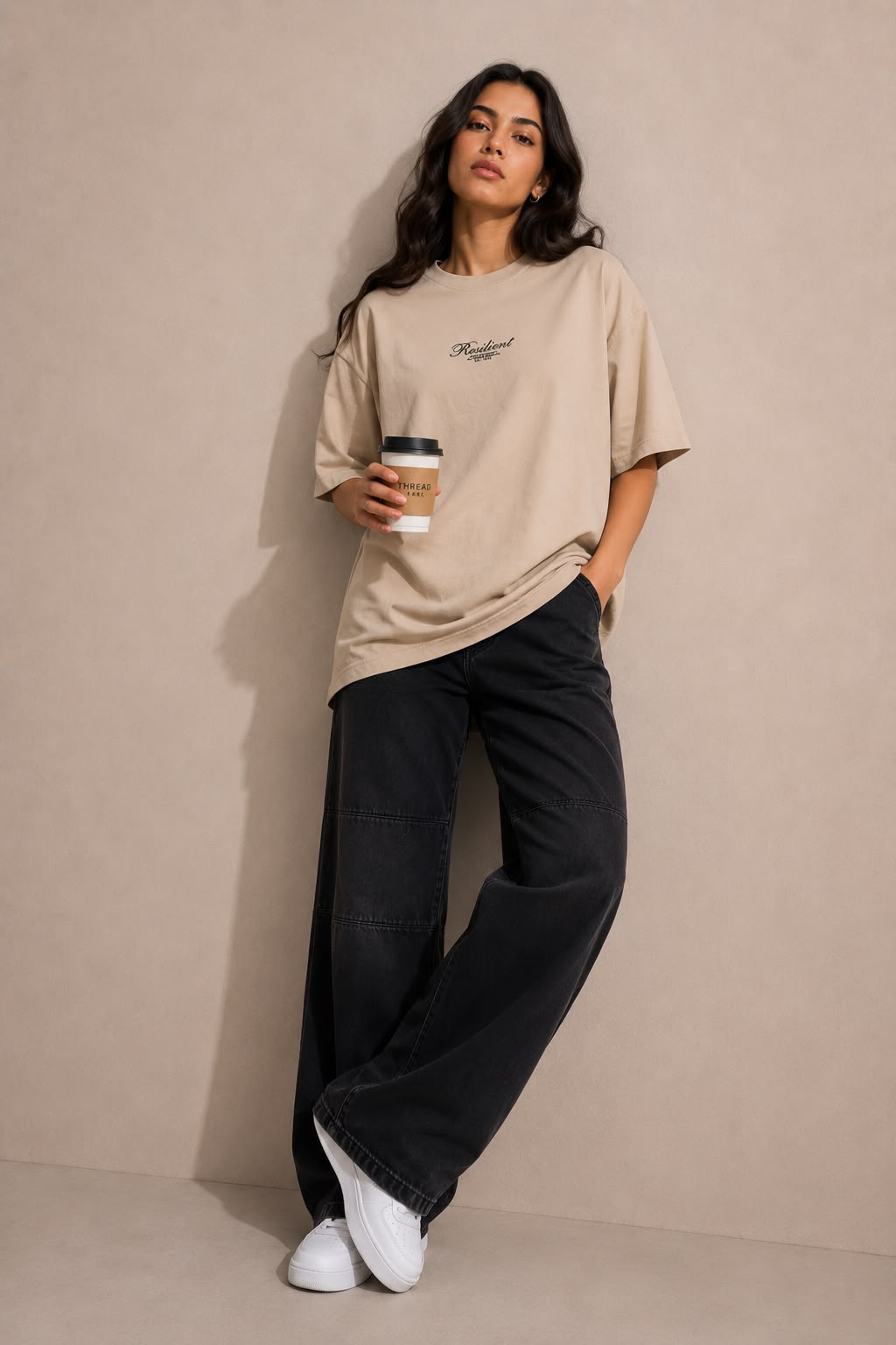THREAD RARE Resilient Oversized T-Shirt – Beige | Drop Shoulder | Lite GSM Organic Cotton