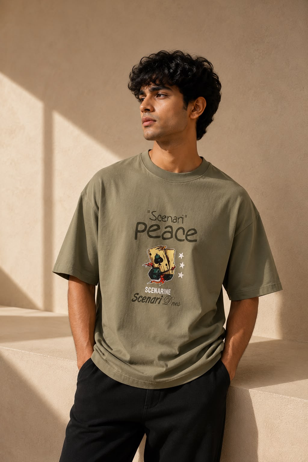 THREAD RARE Scenari Peace Oversized T-Shirt – Olive Green