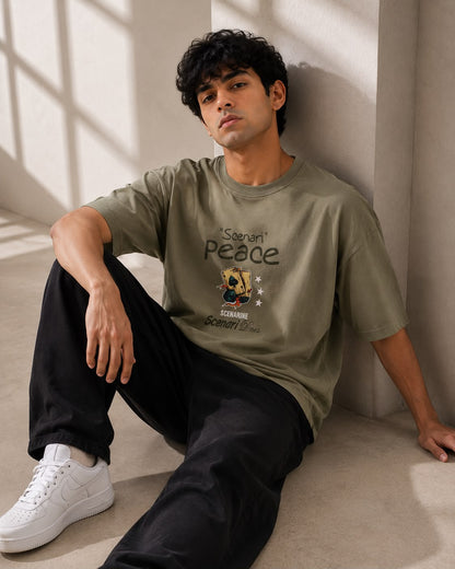 THREAD RARE Scenari Peace Oversized T-Shirt – Olive Green
