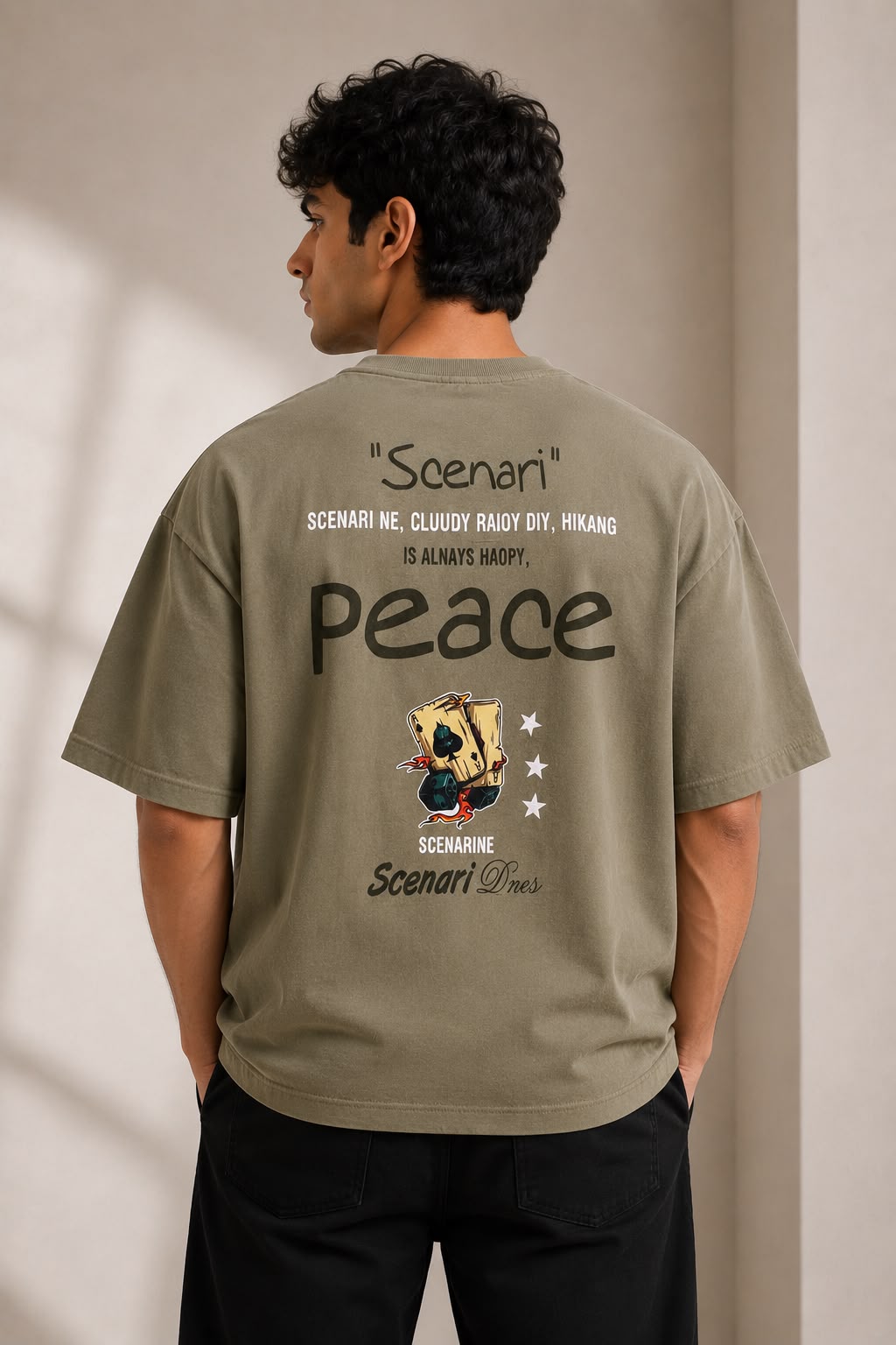 THREAD RARE Scenari Peace Oversized T-Shirt – Olive Green