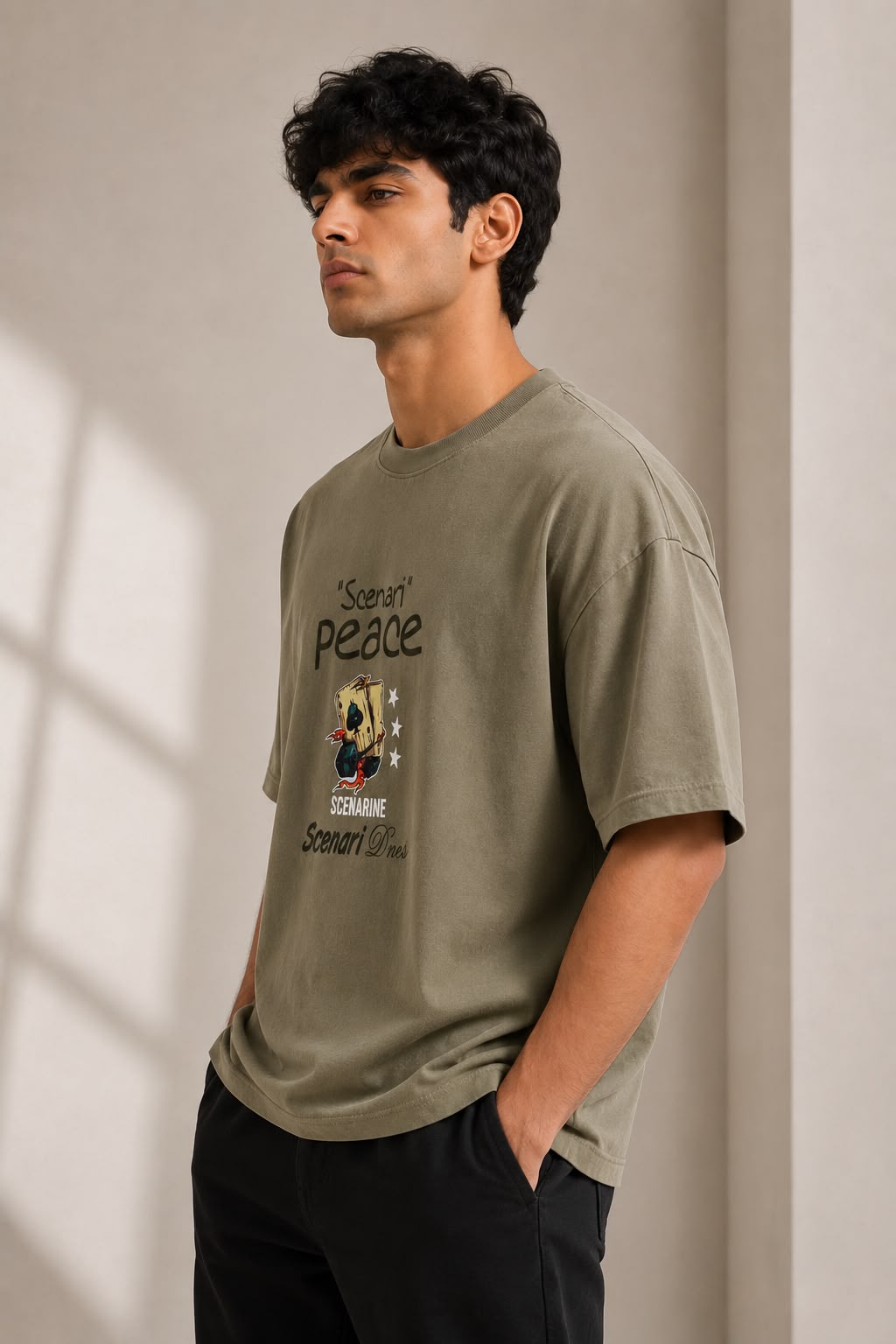 THREAD RARE Scenari Peace Oversized T-Shirt – Olive Green