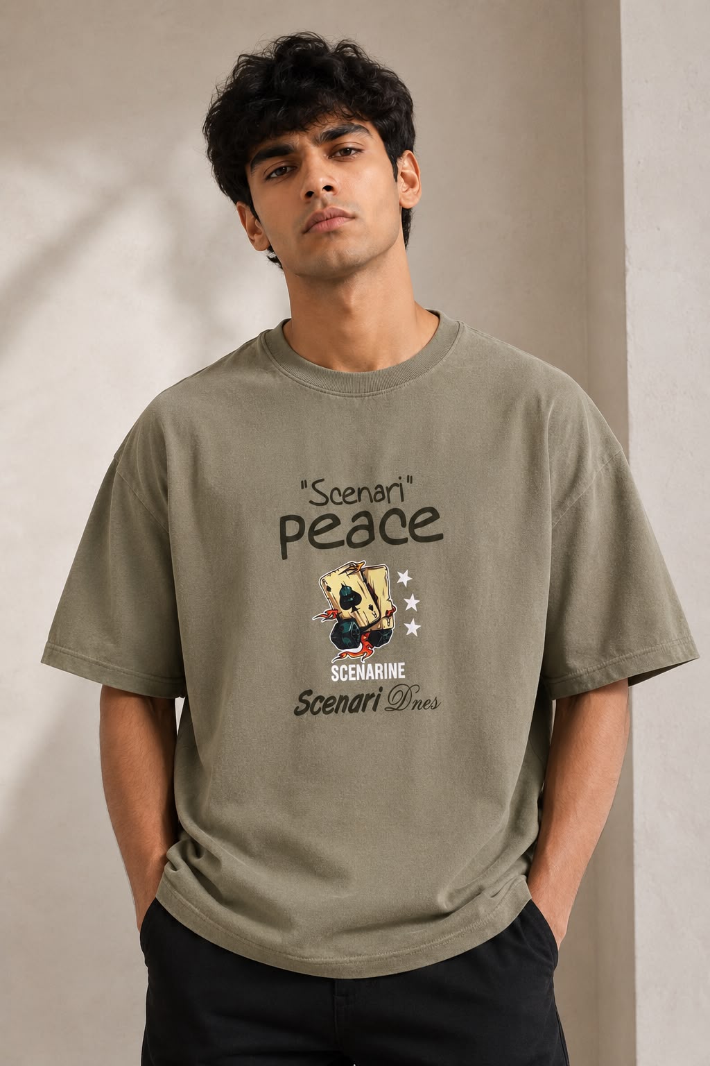 THREAD RARE Scenari Peace Oversized T-Shirt – Olive Green