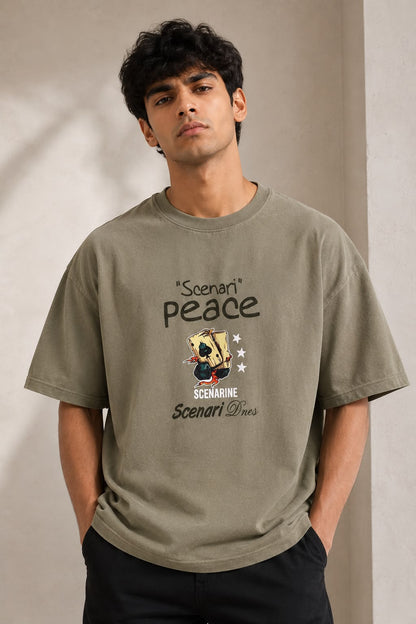 THREAD RARE Scenari Peace Oversized T-Shirt – Olive Green