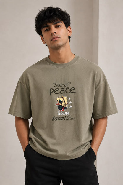 THREAD RARE Scenari Peace Oversized T-Shirt – Olive Green
